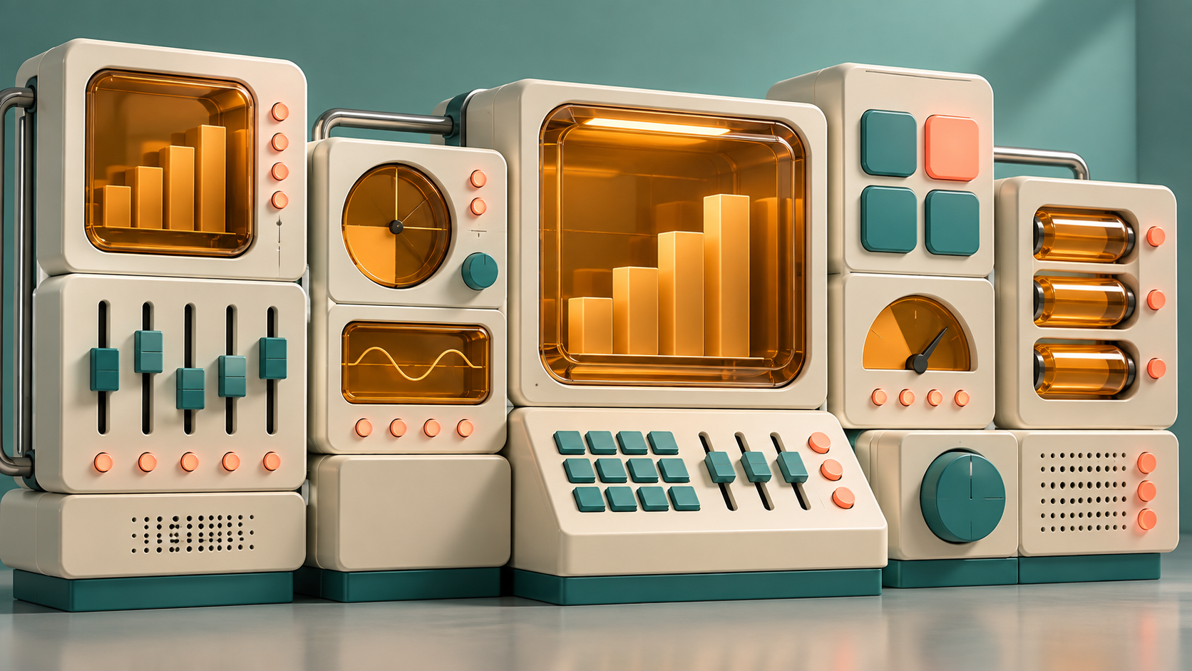 Console modulaire abstraite avec instruments ambrés
